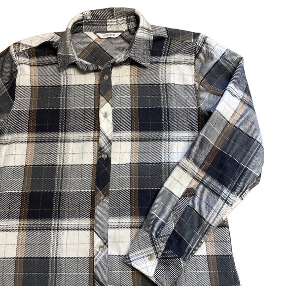 DEPARTWEST FLANNEL SHIRT BUCKLE BKE MENS L BUTTON UP PLAID CHARCOAL GOLD DW135CA - Picture 6 of 13